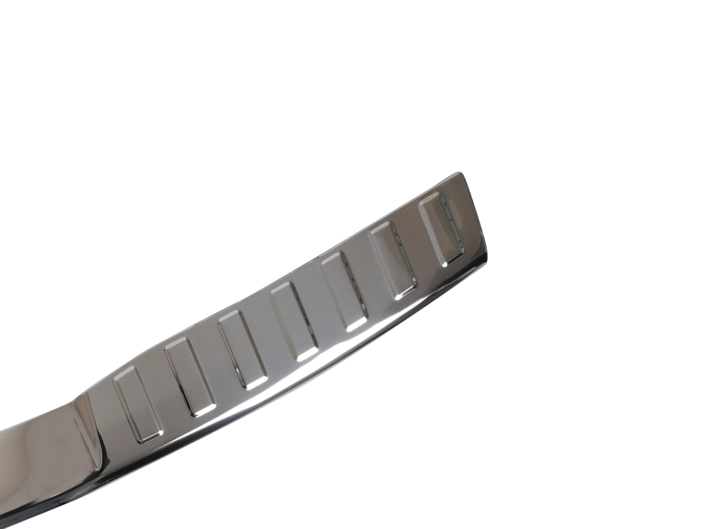 Close-up of polished stainless steel Dacia Spring rear bumper sill cover