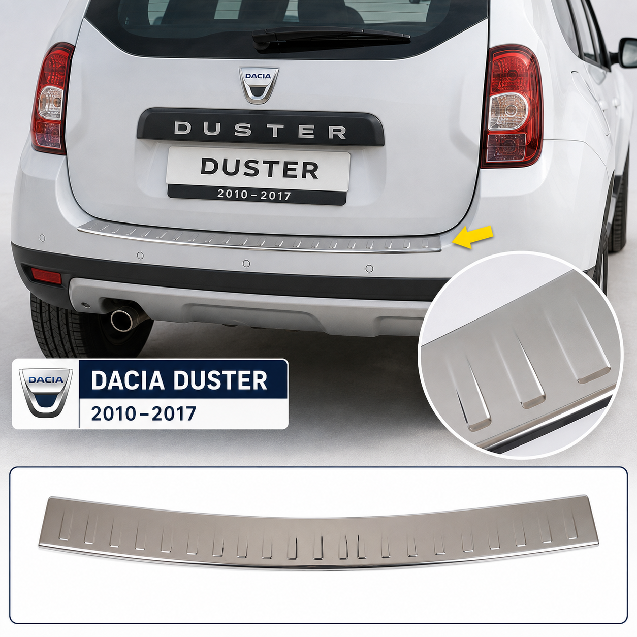 Dacia Duster 2010–2017 Rear Bumper Sill Cover – Polished Stainless Steel