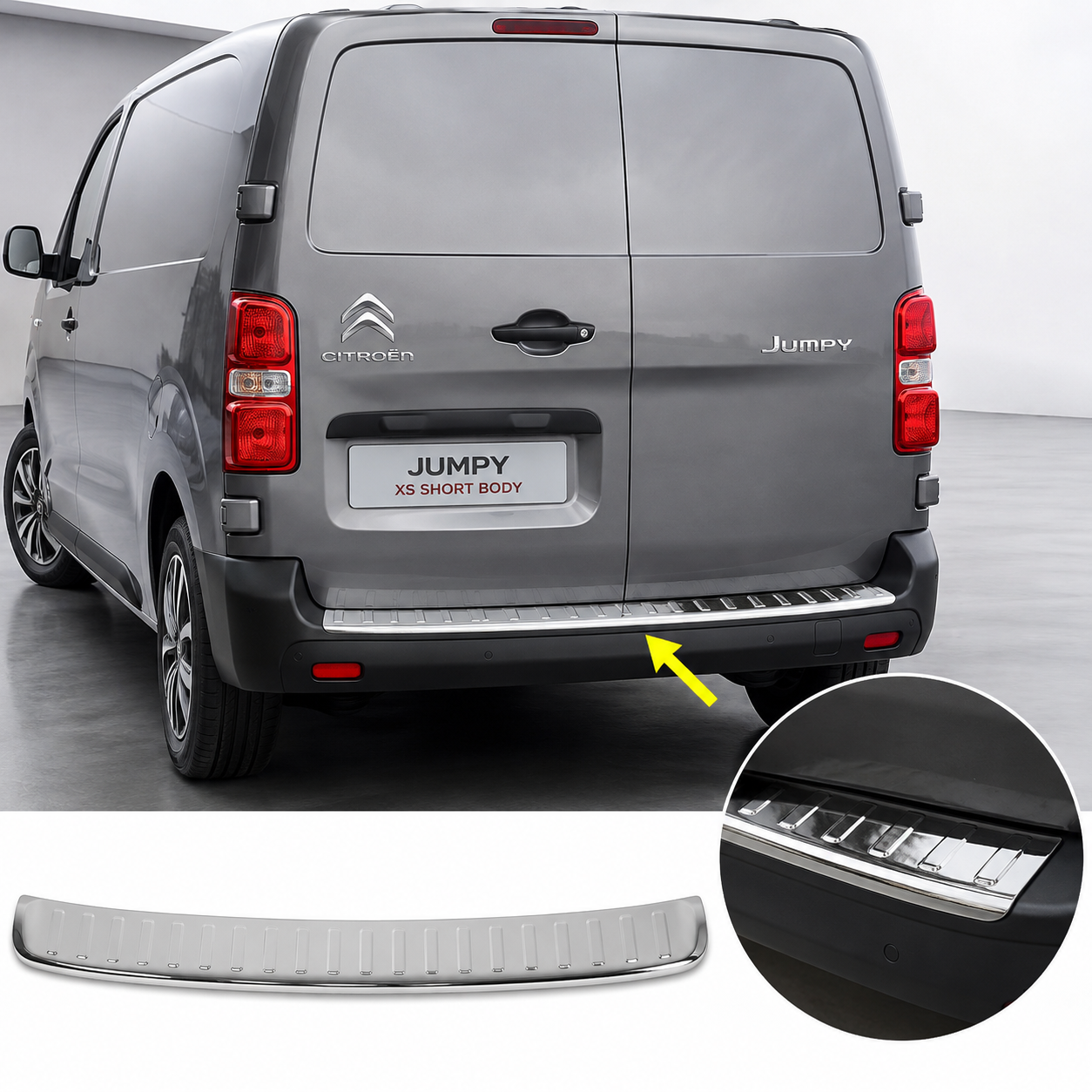 Citroën Jumpy XS Short Body 2016–2023 Rear Bumper Sill Cover – Polished Stainless Steel