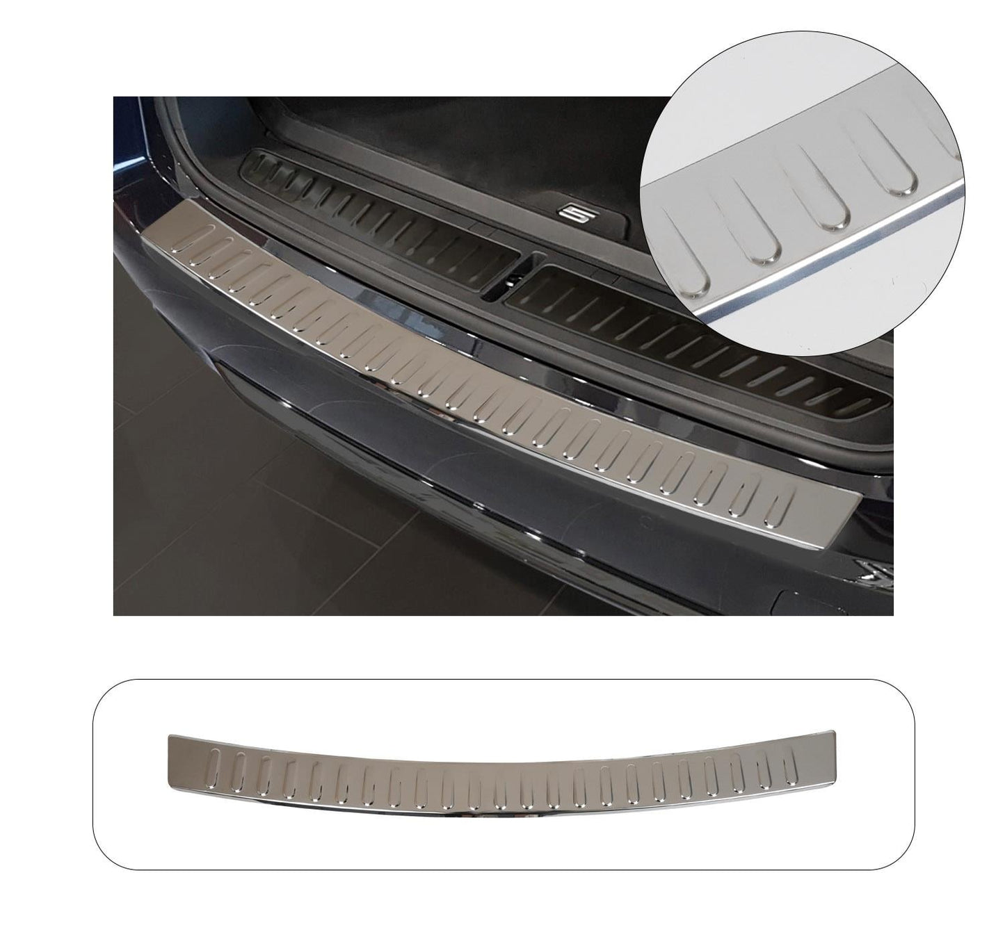 BMW 5 Series Touring G31 2017–2023 Rear Bumper Sill Cover – Polished Stainless Steel