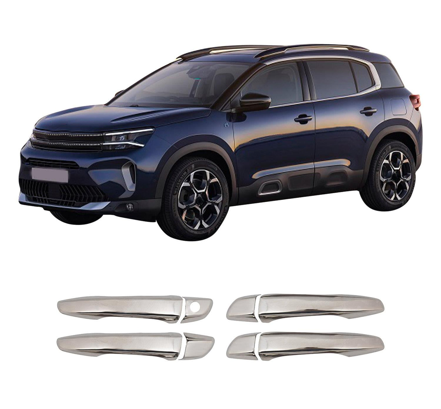Citroen C5 Aircross (2019-Present) Stainless Steel Chrome Door Handle Covers - 4 Doors (1 Keyhole)