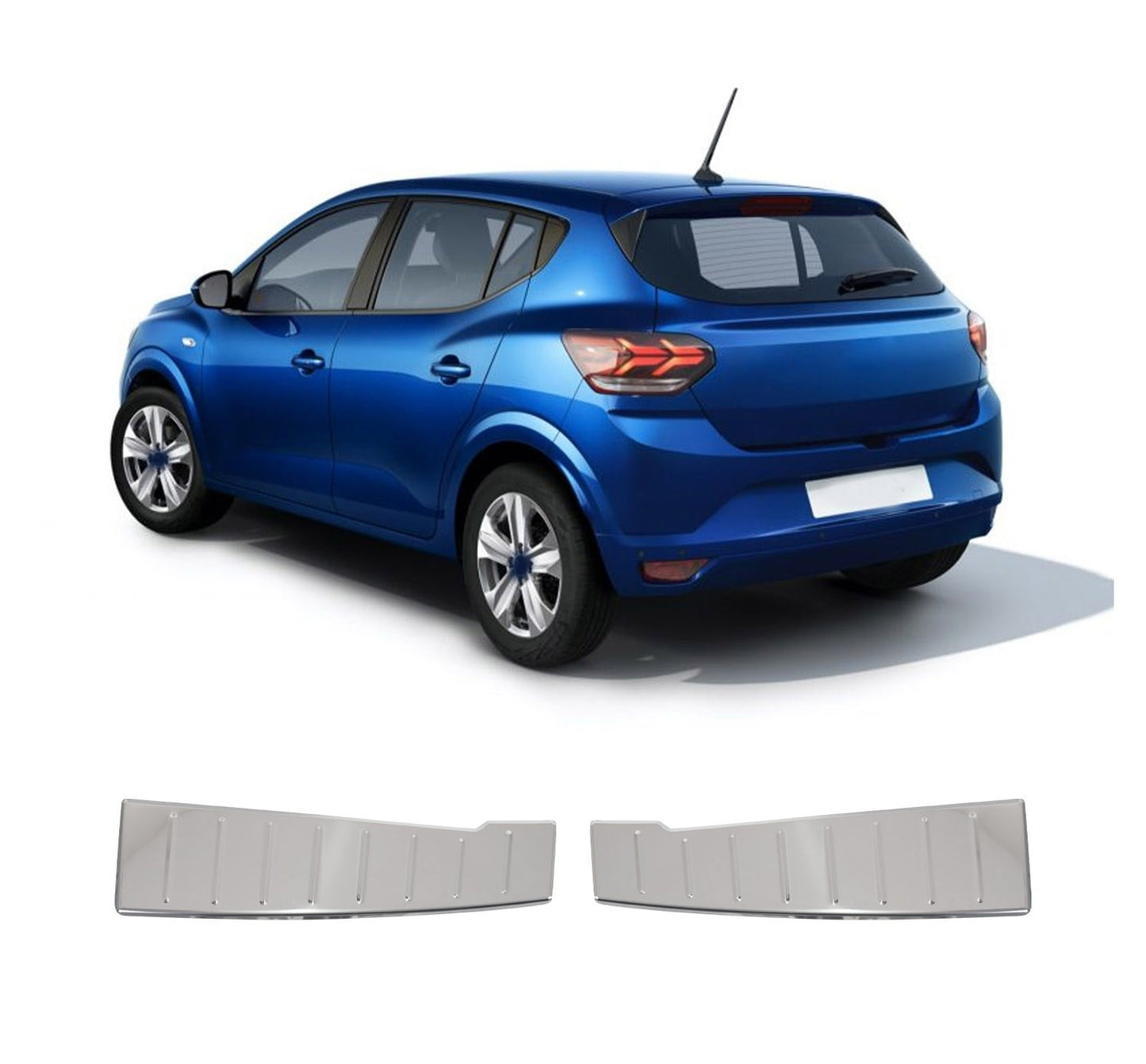 Dacia Sandero III 2021–2025 two-piece polished stainless steel rear bumper sill cover