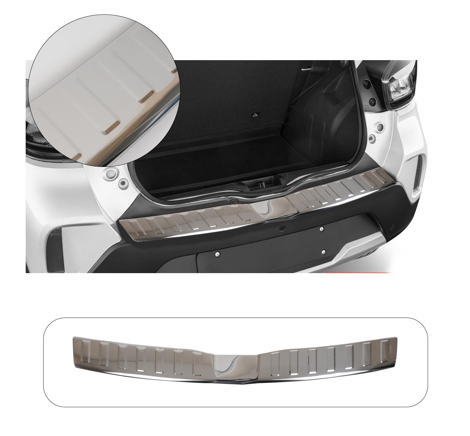 Dacia Spring 2022–2023 polished stainless steel rear bumper sill cover installed