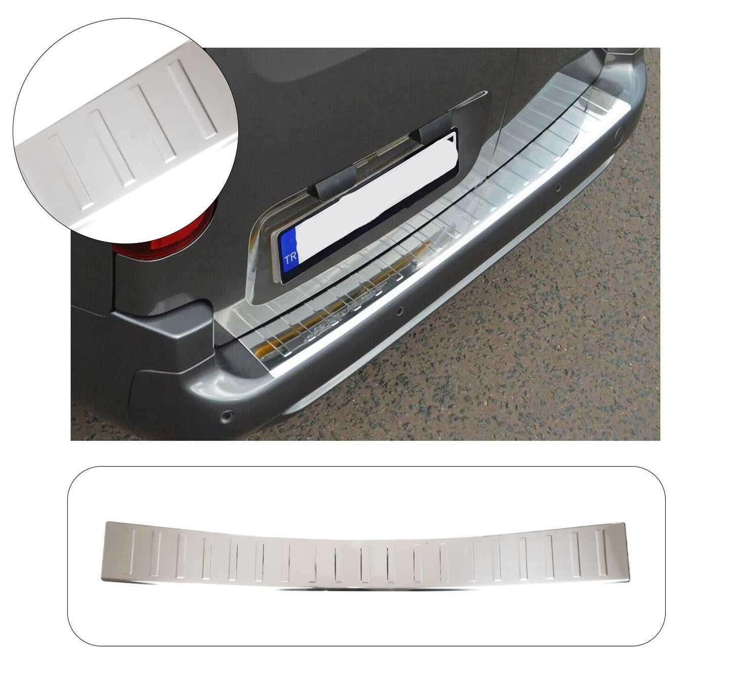 Fiat Doblò rear bumper loading edge fitted with polished stainless steel sill protector