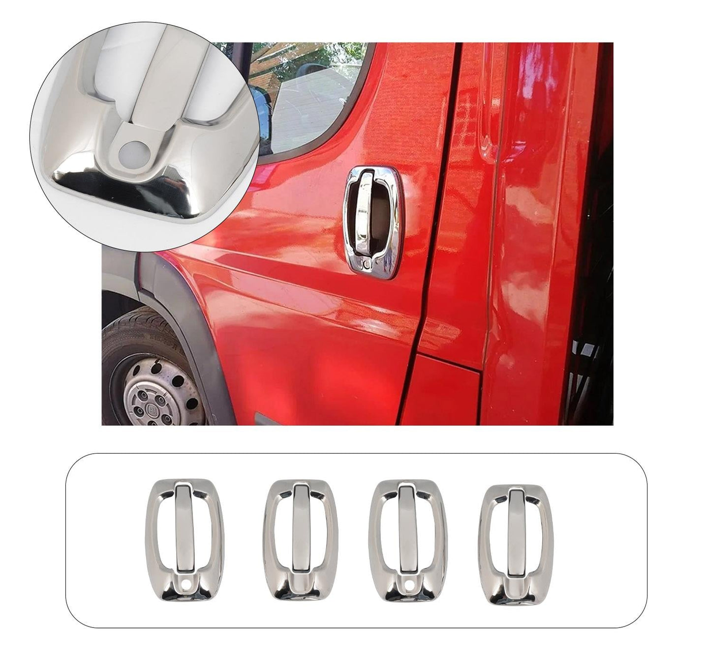 Fiat Ducato (2006-Present) Stainless Steel Chrome Door Handle + Bowl Covers Set - 4 Doors (8 Pcs)