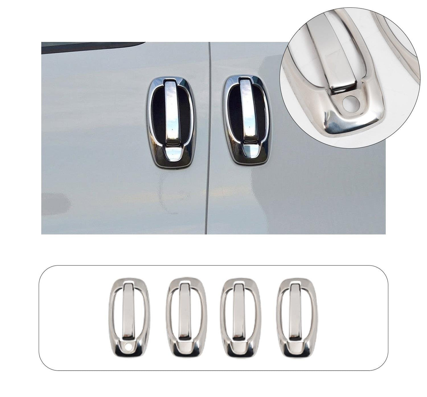Fiat Fiorino (2007-Present) Stainless Steel Chrome Door Handle Bowl Covers - 4 Pcs