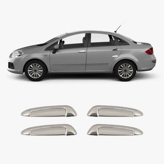 Fiat Linea (2007-2017) Stainless Steel Chrome Door Handle + Bowl Covers Set - 4 Doors (8 Pcs)