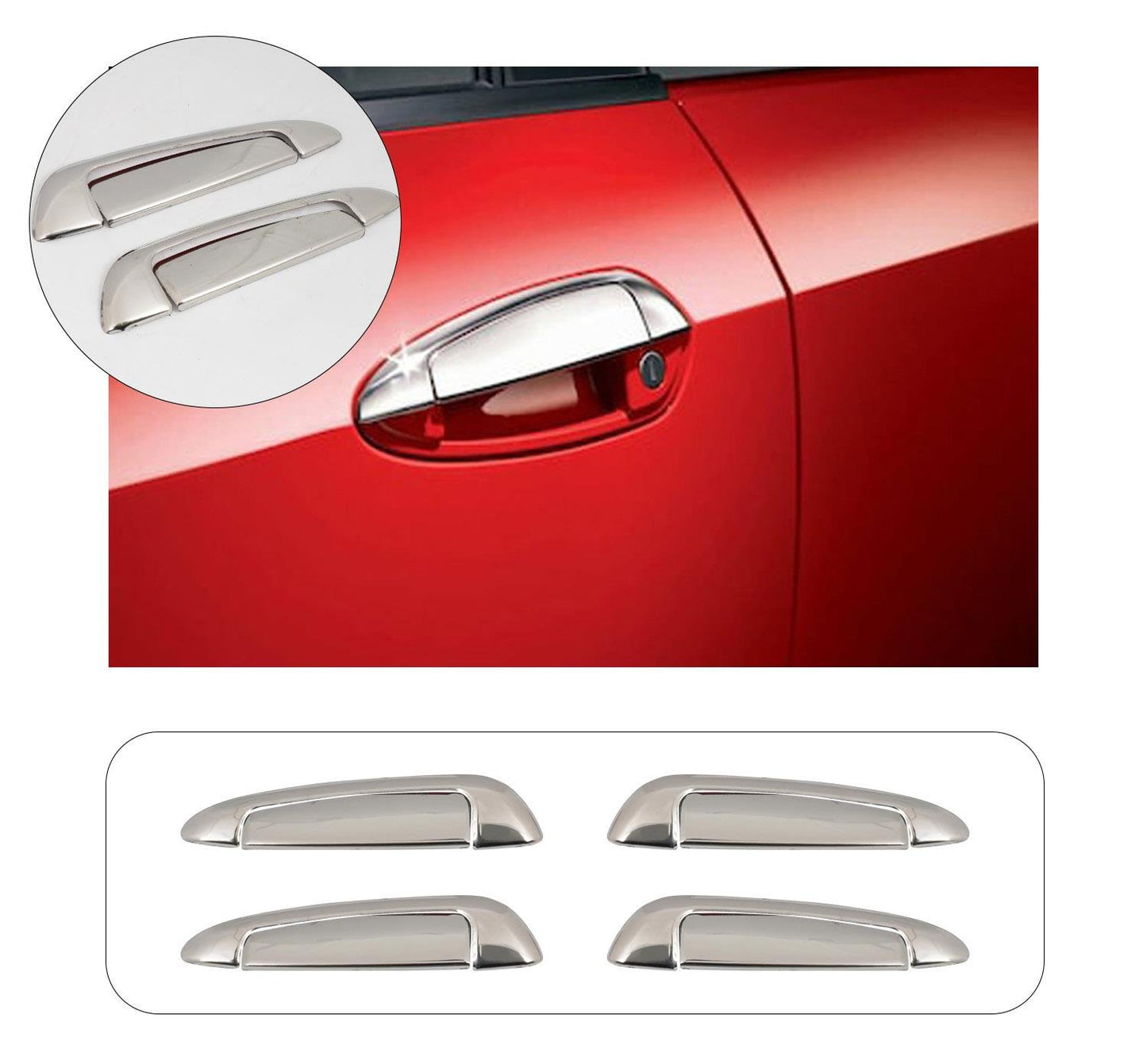 Fiat Linea (2007-2017) Stainless Steel Chrome Door Handle + Bowl Covers Set - 4 Doors (8 Pcs)