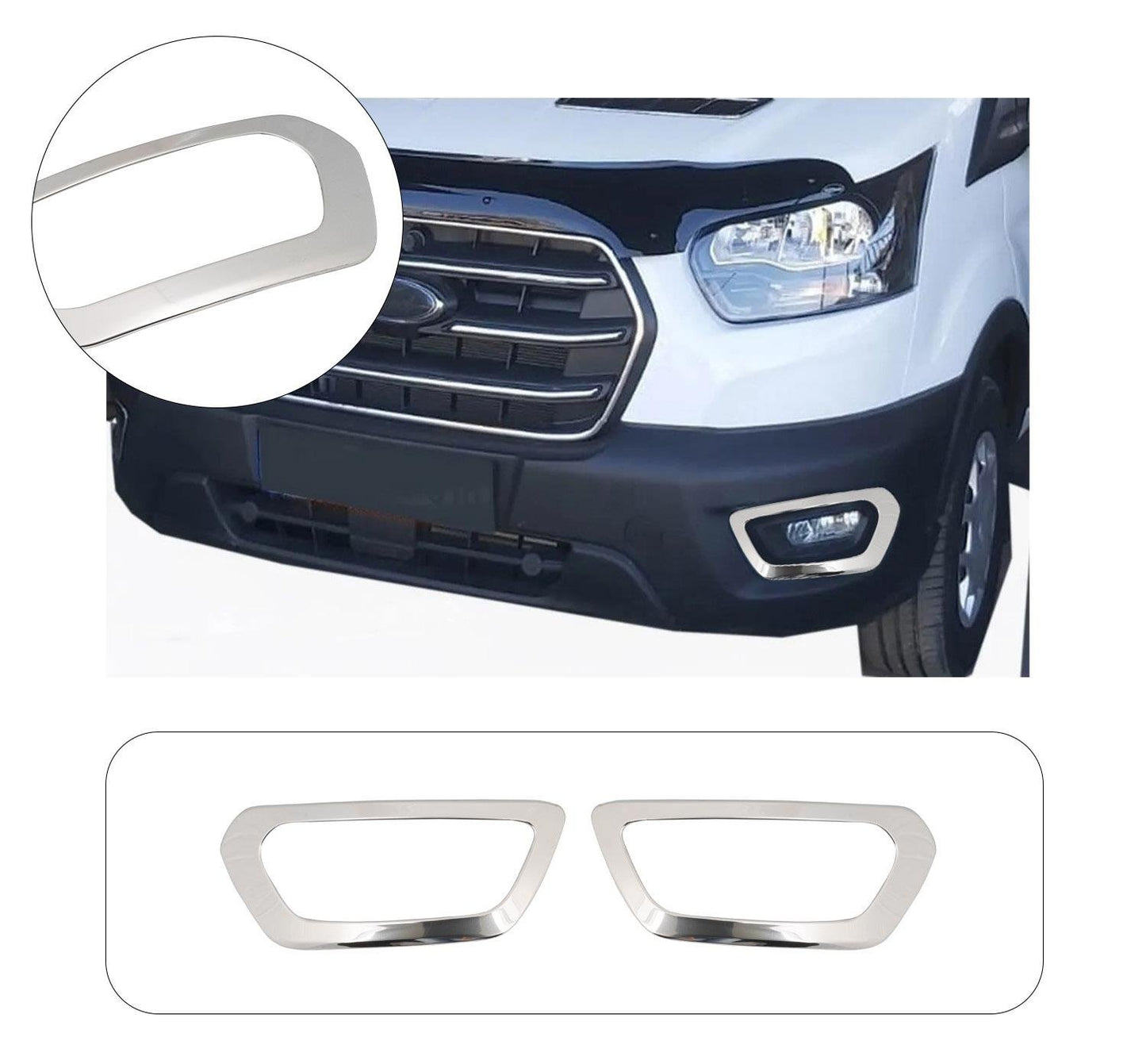Ford Transit (2020-Present) Stainless Steel Chrome Front Fog Light Trims - 2 Pieces