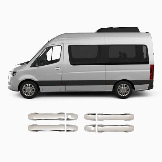 Mercedes Sprinter W907 (2018-Present) Stainless Steel Chrome Door Handle Covers - 4 Pcs (2 Keyholes)