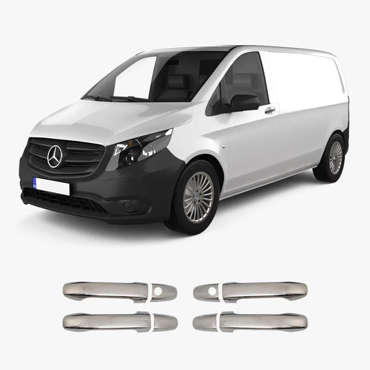 Mercedes Vito W447 (2014-Present) Stainless Steel Chrome Door Handle Covers - 4 Doors (2 Keyholes)