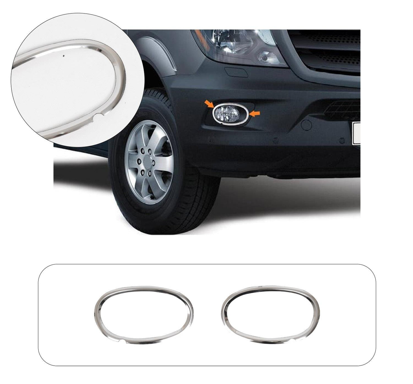 Mercedes-Benz Sprinter W906 (2006-2018) Stainless Steel Chrome Front Fog Light Trims - 2 Pieces