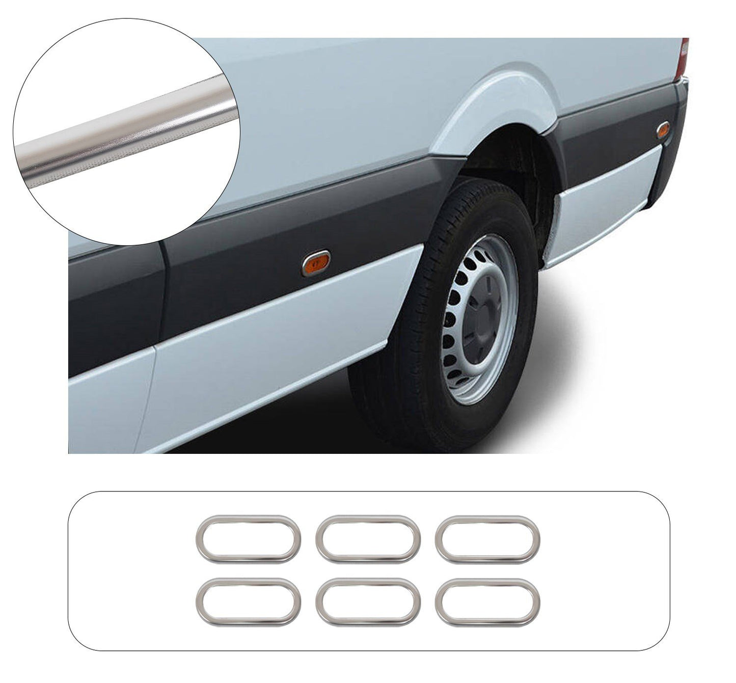 Mercedes-Benz Sprinter W906 (2006-2018) Stainless Steel Chrome Side Marker Reflector Trims - 6 Pieces