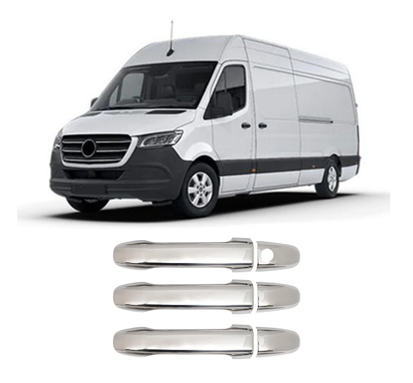 Mercedes-Benz Sprinter W907 (2019-Present) Stainless Steel Chrome Door Handle Covers - 3 Doors