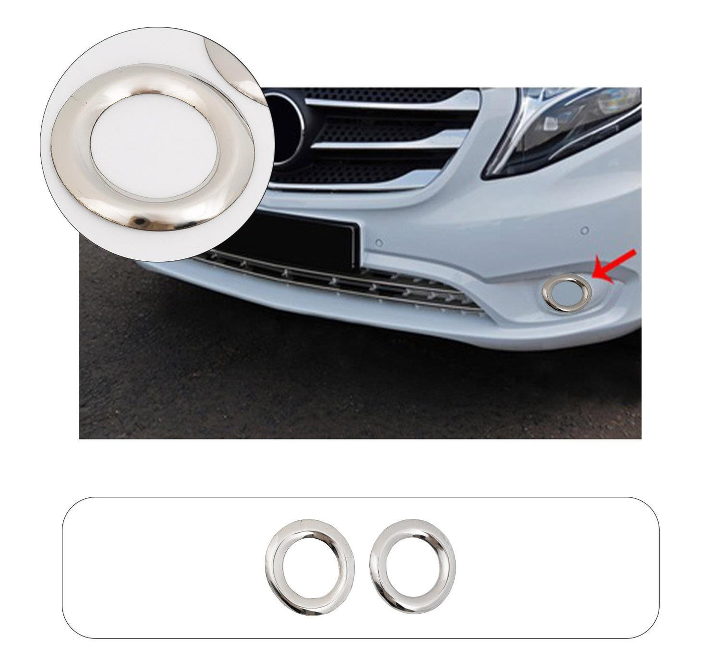 Mercedes-Benz Vito W447 (2014-Present) Stainless Steel Chrome Front Fog Light Trims - 2 Pieces