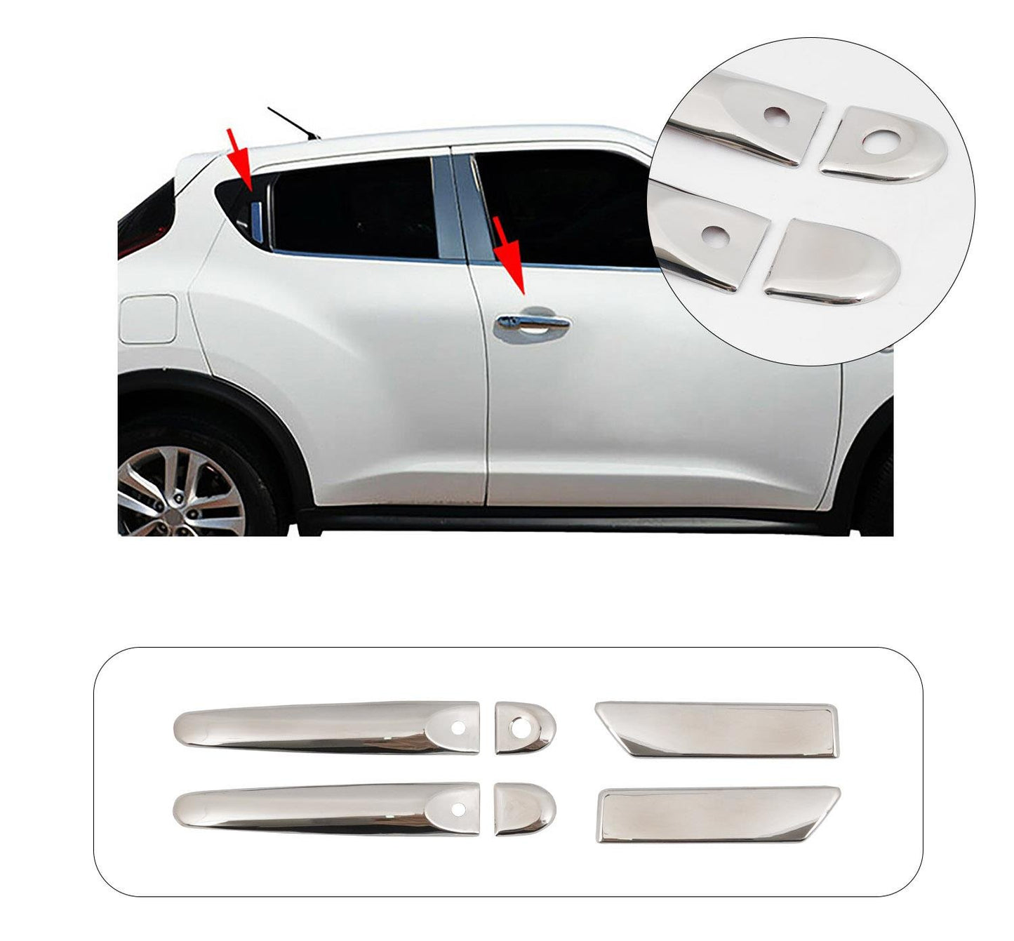 Nissan Juke Mk1 (2010-2019) Stainless Steel Chrome Door Handle Covers - 4 Doors Set (With Keyless Entry Sensor Cutouts)