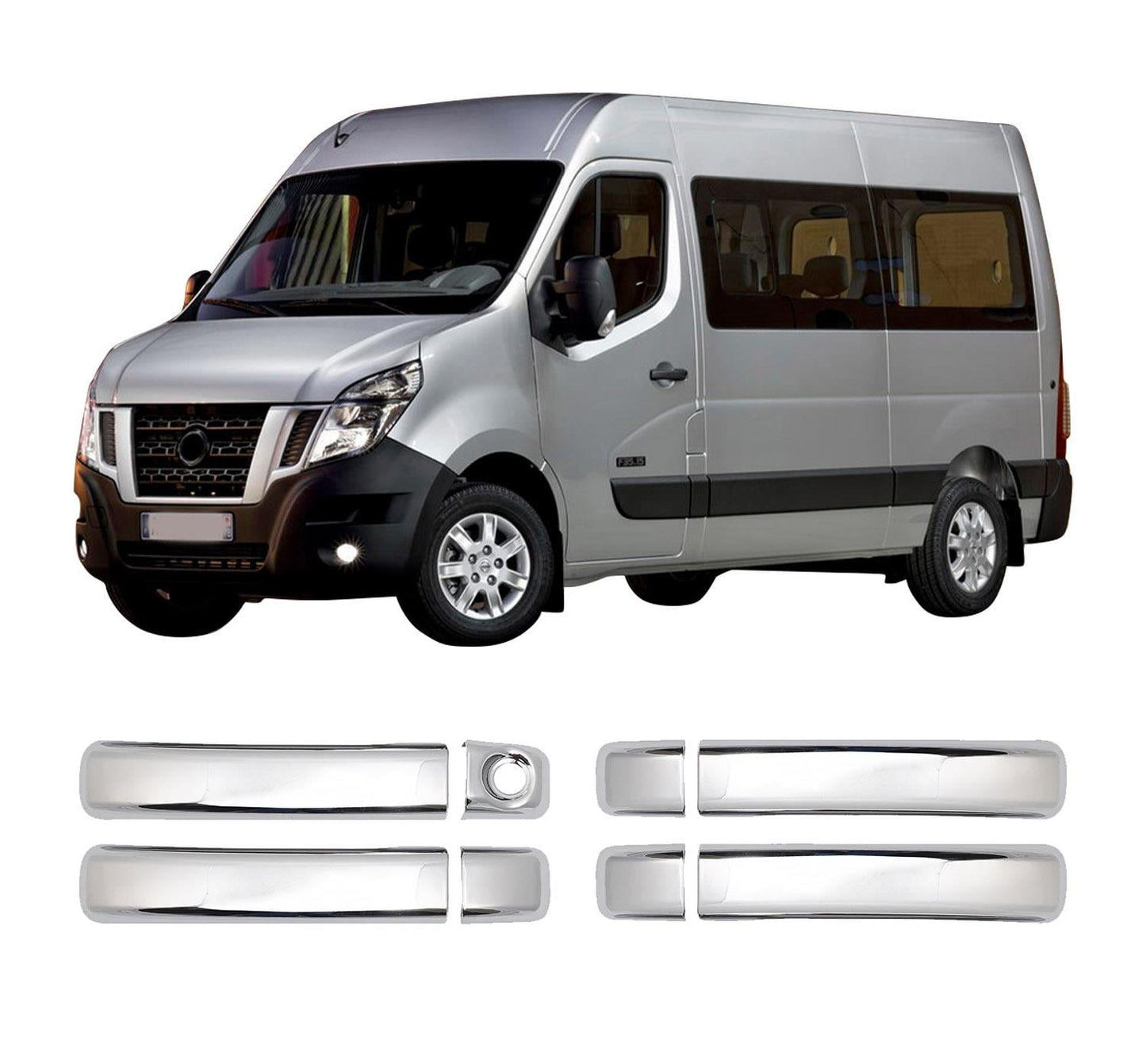 Nissan NV400 (2010-Present) Stainless Steel Chrome Door Handle Covers - 4 Doors / 8 Pieces (1 Keyhole)