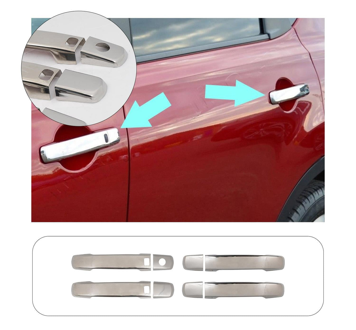 Nissan Qashqai J10 (2007-2013) Stainless Steel Chrome Door Handle Covers - 4 Doors (Dual Keyholes)