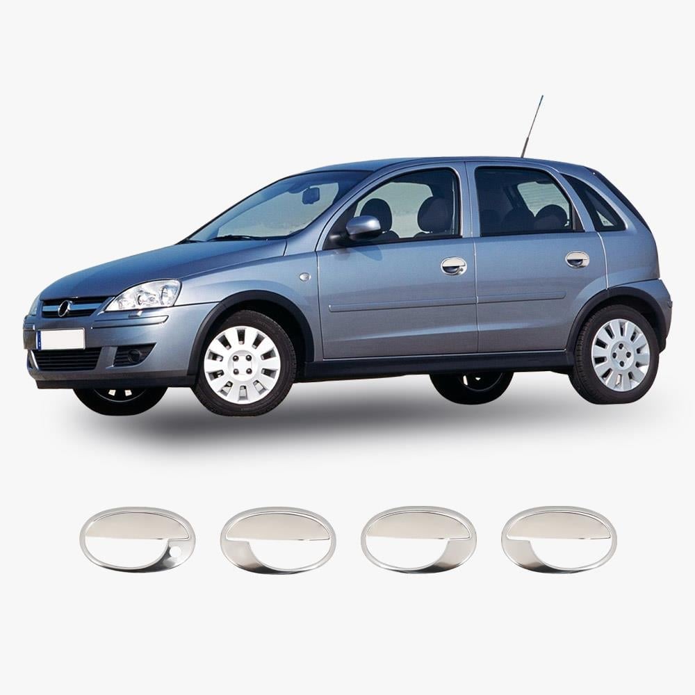 Opel Corsa C (2000-2006) Stainless Steel Chrome Door Handle Covers with Frame Surrounds - 4 Doors Full Set