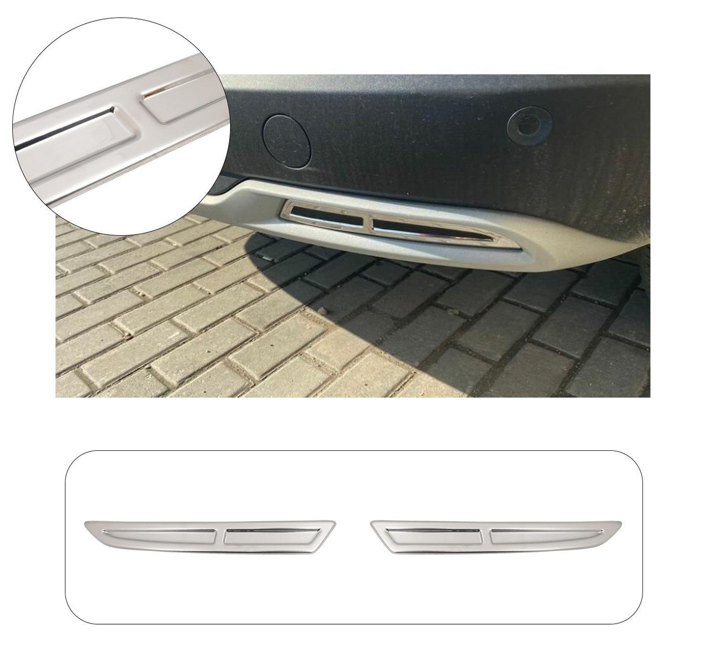 Opel Grandland X (2017-Present) Stainless Steel Chrome Rear Bumper Diffuser Inner Trims - 2 Pieces