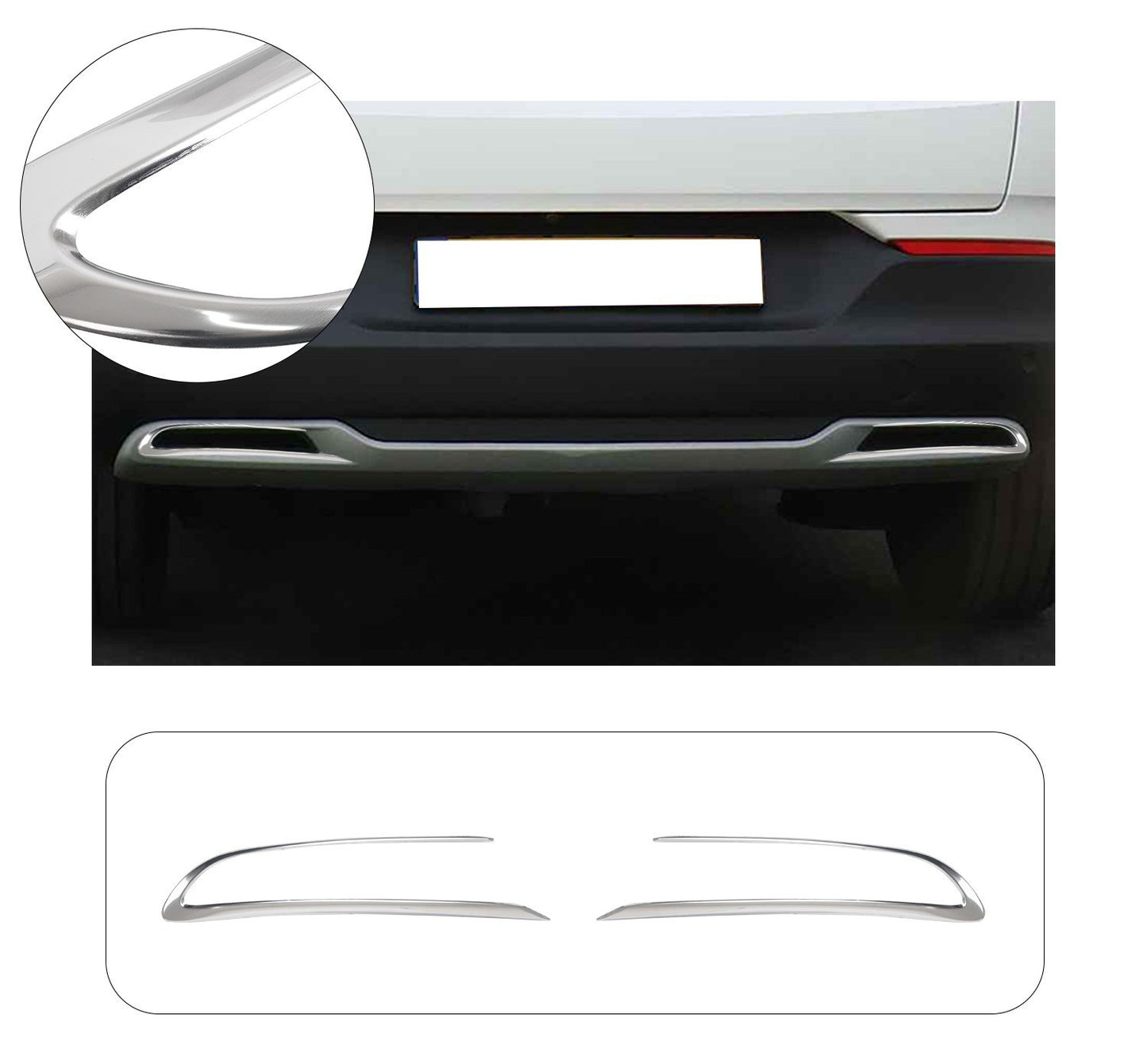 Opel Grandland X (2017-Present) Stainless Steel Chrome Rear Bumper Diffuser Frame Trims - 2 Pieces