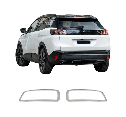 Peugeot 3008 (2016-2024) Stainless Steel Chrome Rear Bumper Exhaust Frame Trims - 2 Pieces