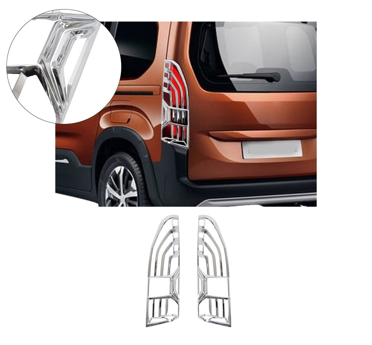 Peugeot Rifter (2019-Present) Stainless Steel Chrome Tail Light Frames