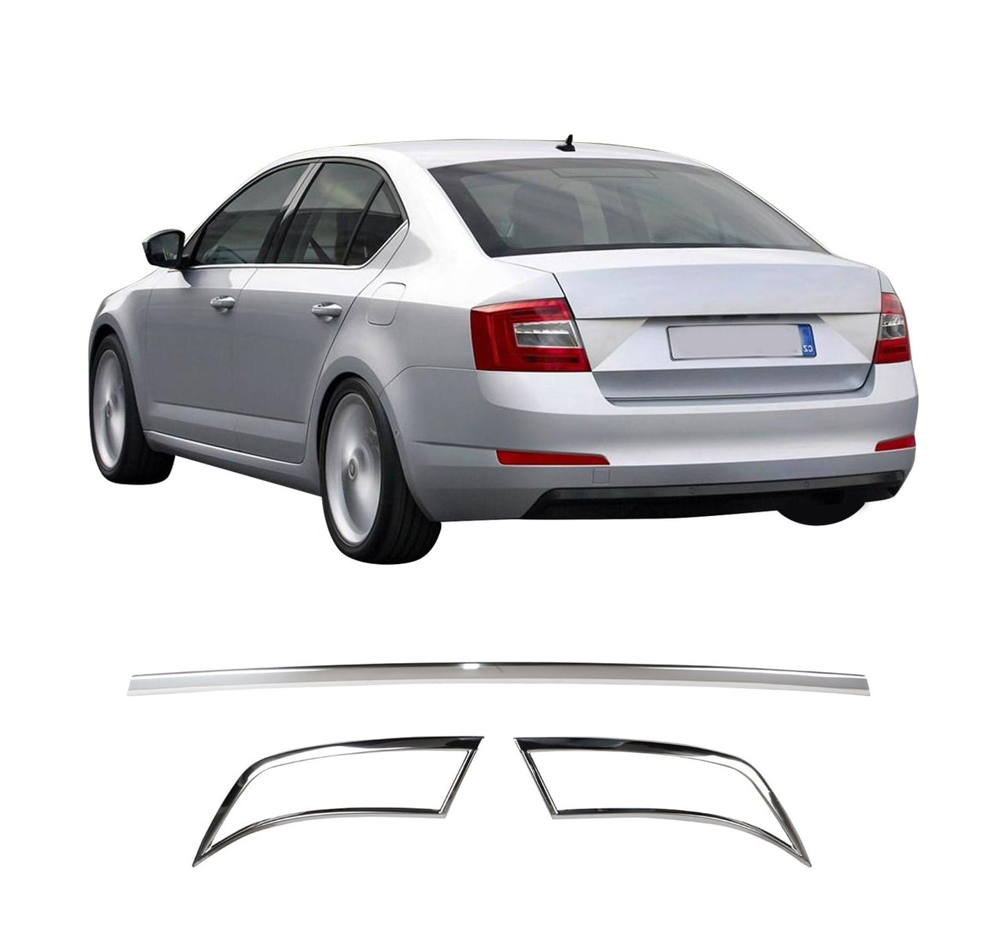 Skoda Octavia Mk3 A7 (2013-2020) Stainless Steel Chrome Rear Bumper Exhaust Frames with Center Strip Set