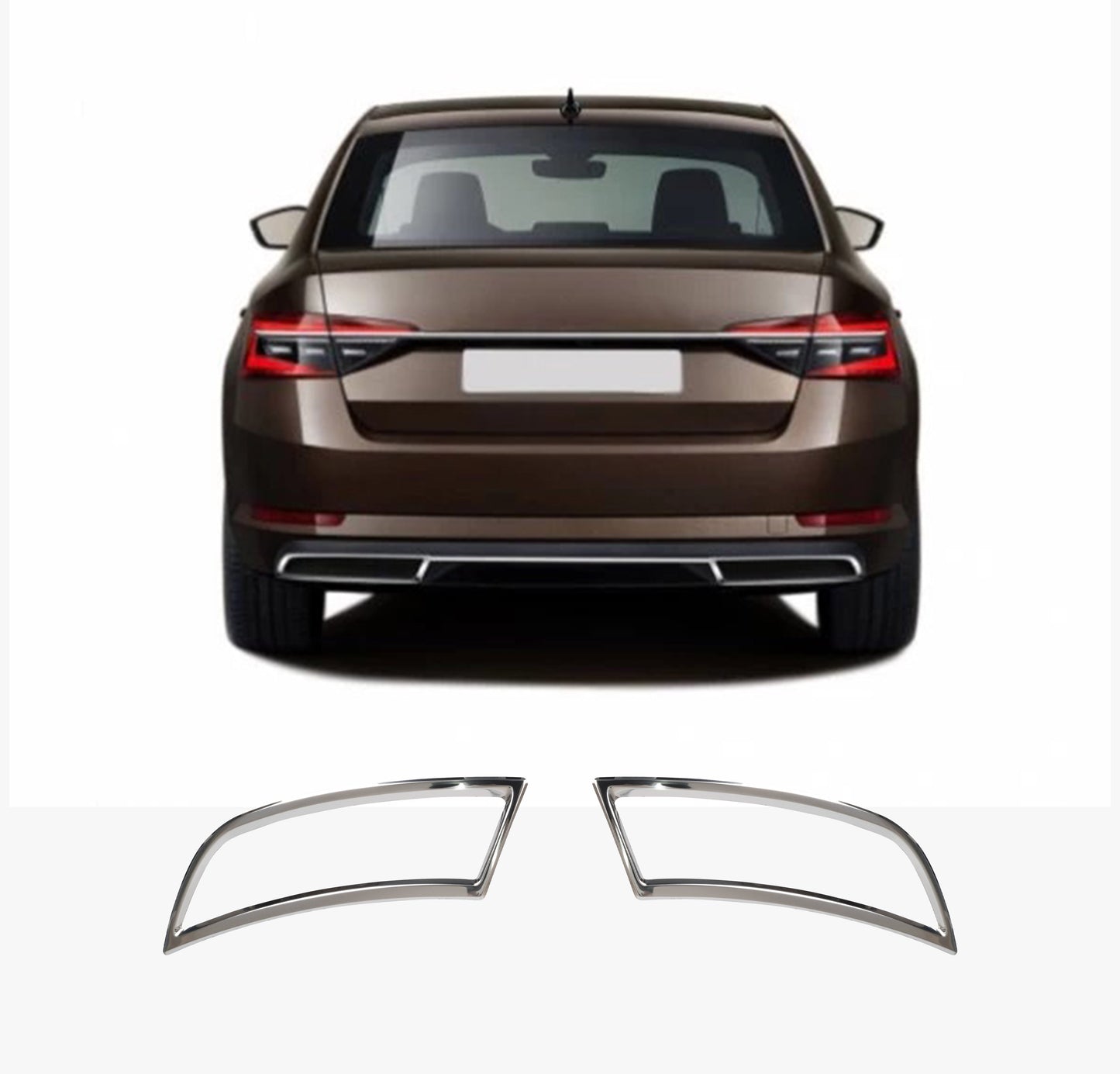 Skoda Superb Mk3 (2015-Present) Stainless Steel Chrome Rear Bumper Exhaust Frame Trims - 2 Pieces