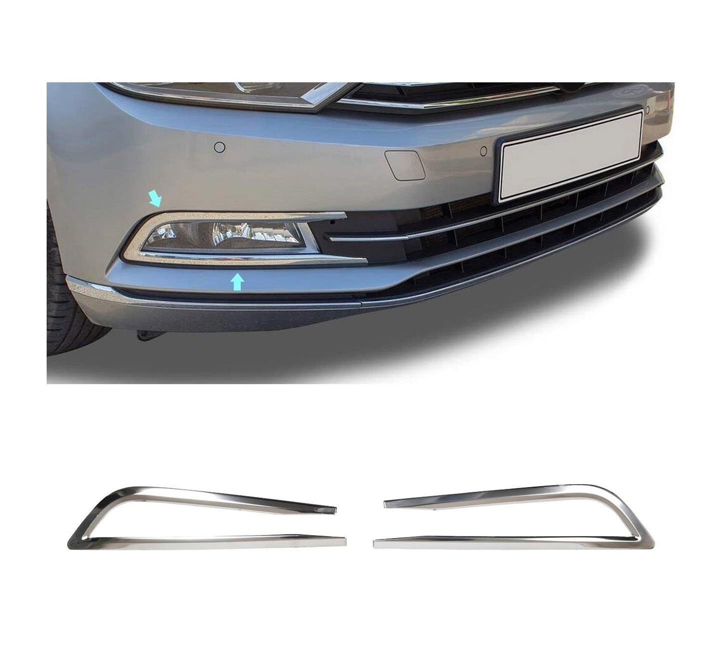 Volkswagen Passat B8 (2015-2019) Stainless Steel Chrome Front Fog Light Frame Trims - 2 Pieces