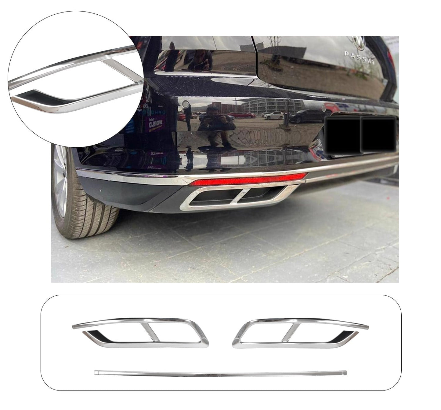 Volkswagen Passat B8.5 Facelift (2019-2023) Stainless Steel Chrome Rear Bumper Diffuser Dual Exhaust Trims