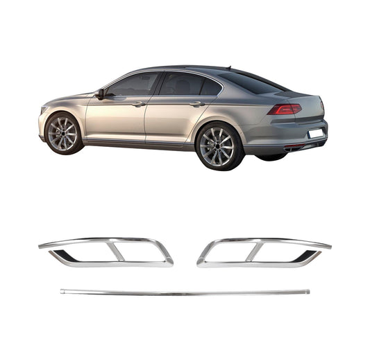 Volkswagen Passat B8.5 Facelift (2019-2023) Stainless Steel Chrome Rear Bumper Diffuser Dual Exhaust Trims