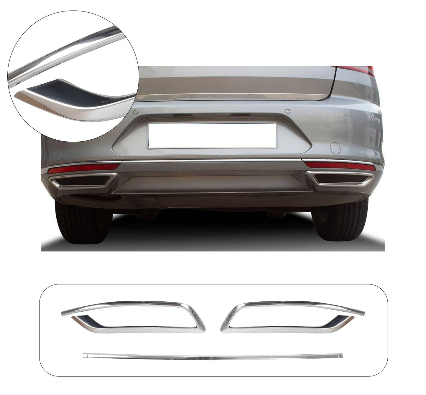 Volkswagen Passat B8.5 Facelift (2019-2023) Stainless Steel Chrome Rear Bumper Diffuser Single Exhaust Styling Trim