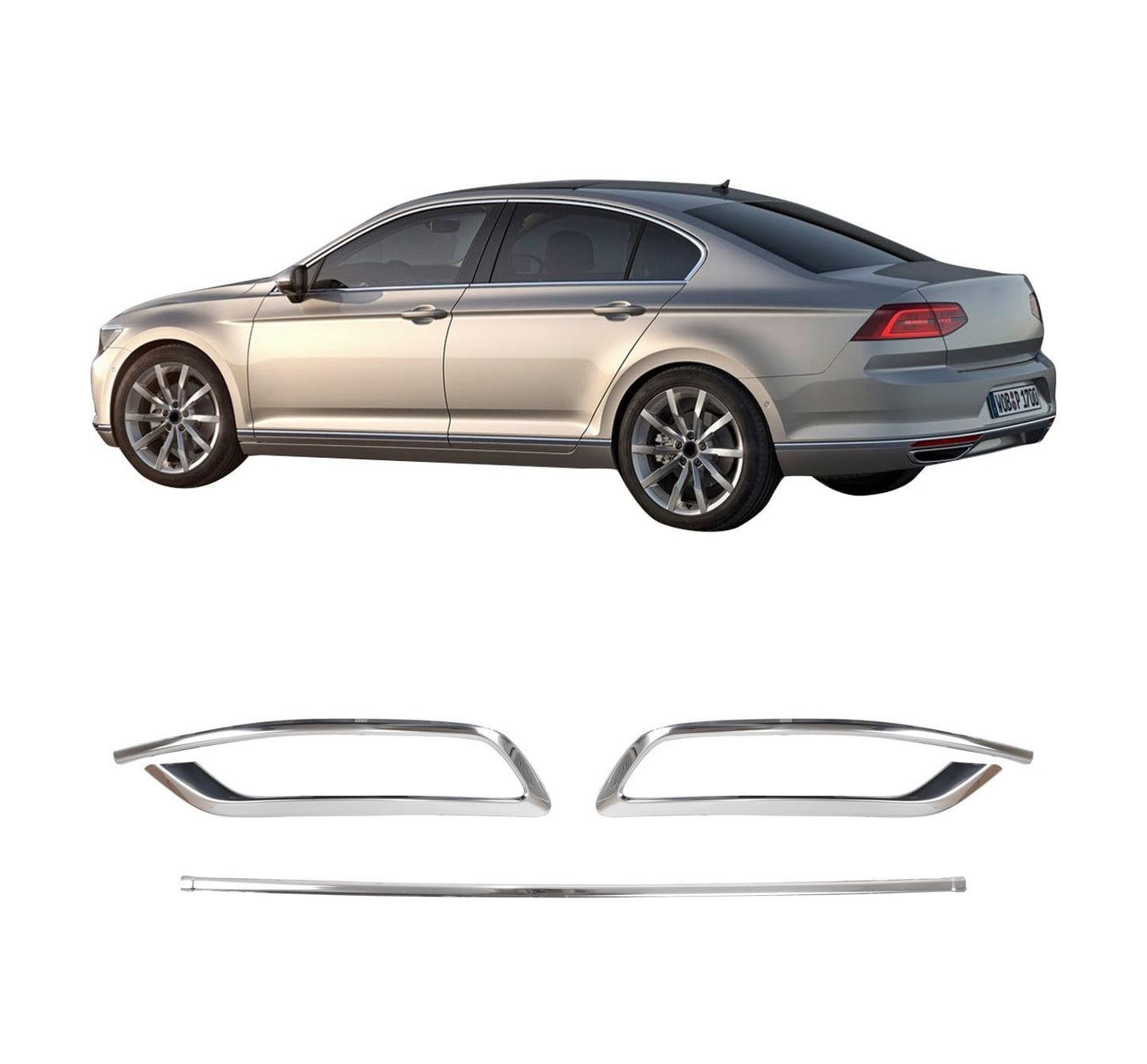 Volkswagen Passat B8.5 Facelift (2019-2023) Stainless Steel Chrome Rear Bumper Diffuser Single Exhaust Styling Trim